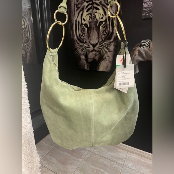 💚NWT-MARLON Made In Italy, GORGEOUS SAGE COLOR Genuine Calf Leather Suede Hobo💚💚 - Picture 12 of 16